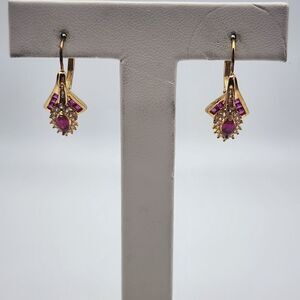 Masterpiece Diamonds Gold Plated Sterling Silver Ruby & White Sapphire Earrings